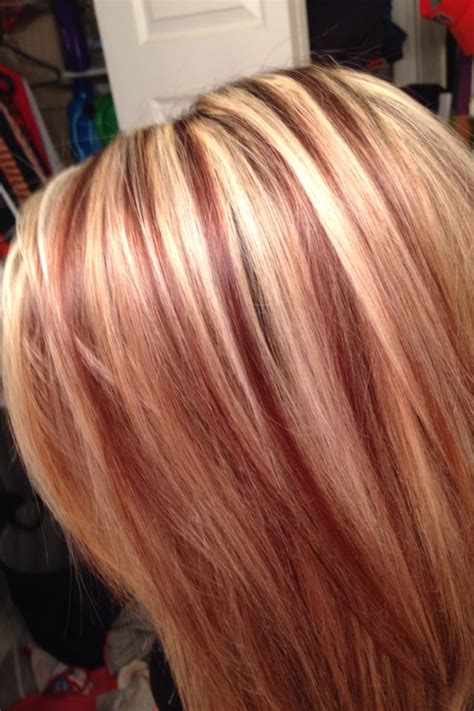 blonde and red highlights on blonde hair