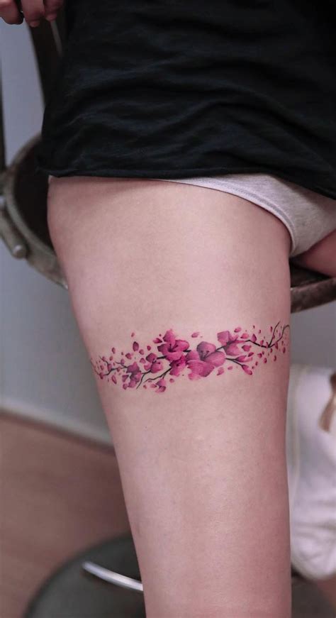 Floral Watercolor Thigh Tattoo Viraltattoo