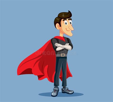 Superhero Man Wearing A Red Cape Vector Cartoon Character Stock Vector