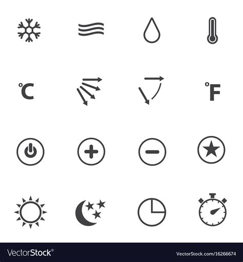 Remote control symbols look different from these? Symbol for air conditioning icons set Royalty Free Vector
