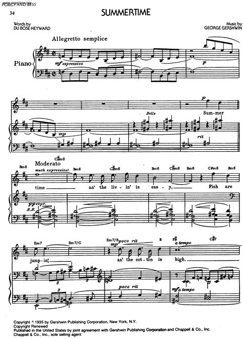 George Gershwin Summertime Sheet Music Pdf Free Score Download