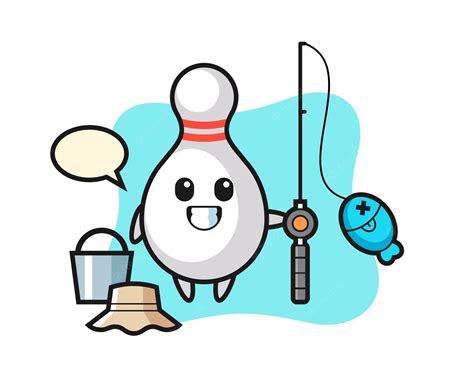 Premium Vector Mascot Character Of Bowling Pin As A Fisherman