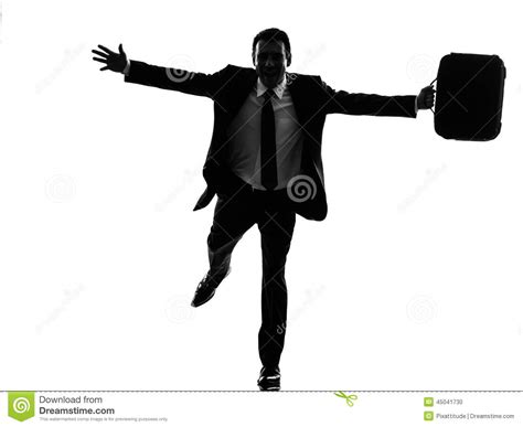 Business Man Running Happy Arms Outstretched Silhouette Stock Photo