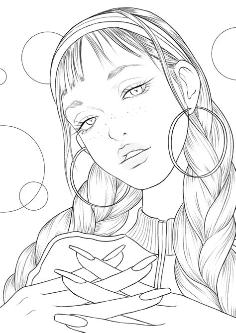Retro Girl Coloring Page For Adults Printable Coloring Page Etsy