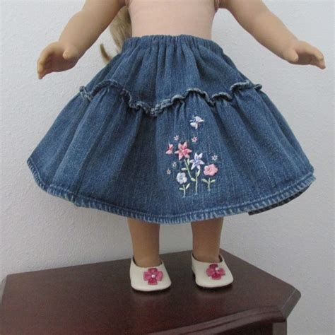 american girl 18 doll clothes blue denim skirt tiered ruffle embroidered new blue denim skirt