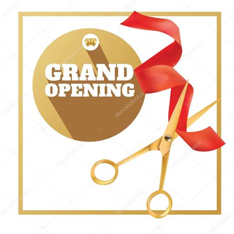 Golden scissors cut the red ribbon. The Symbol of the Grand Opening Event. Vector Object. Design ...