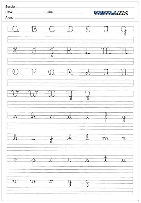 Caligrafia do alfabeto com letras cursivas maiúsculas e minúsculas Atividades de caligrafia