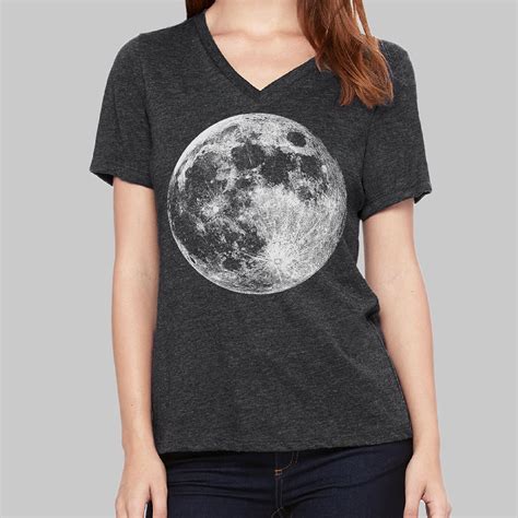 Moon Shirt Women Black Full Moon V Neck T Shirt Screen Etsy