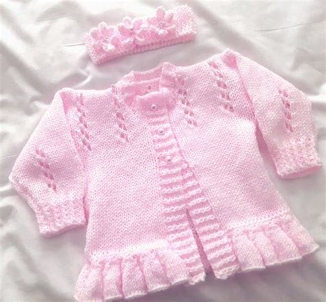 Unique Hand Knitted Baby Girl Cardigan With Matching Headband Etsy