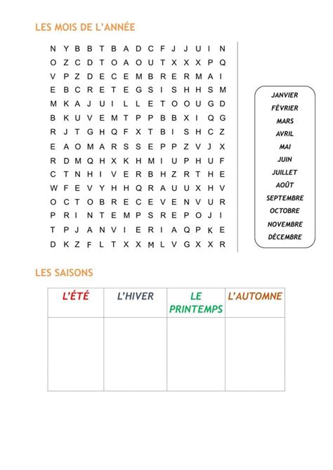 Les Mois Et Les Saisons Worksheet French Worksheets School