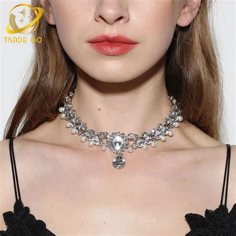 Crystal Chokers Necklaces For Women Fashion Jewelry Simulated Pearl