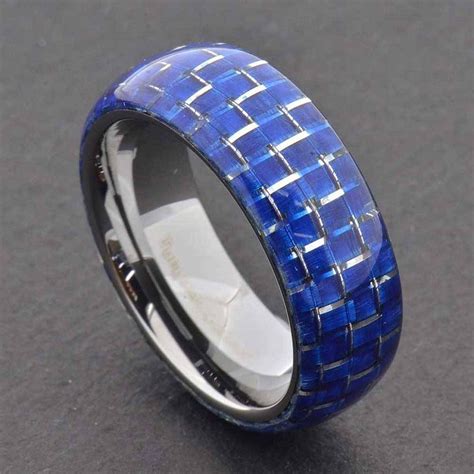 Tungsten Carbide Ring Comfort Fit Wedding Band Men Silver Blue Throughout Men039s Black And Blue Wedding Bands 