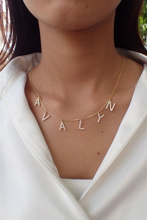 Custom Initial Necklace Gold Plated Diamond Name Necklace Etsy