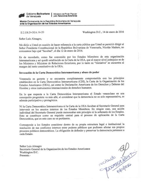 Carta De Embajador De Venezuela Ante La Oea A Luis Almagro