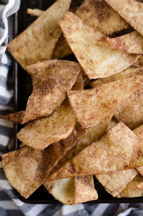 Combine the cinnamon and sugar in a small bowl. Baked Cinnamon Sugar Tortilla Chips - Homemade Snack ...