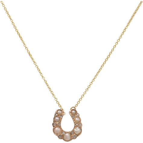 14 Kt Yellow Gold Pearl And Diamond Horseshoe Necklace From Sweet
