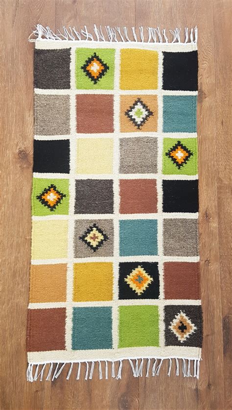 Handwoven Rug 90x50 Cm White Outlined Squares Pattern 2