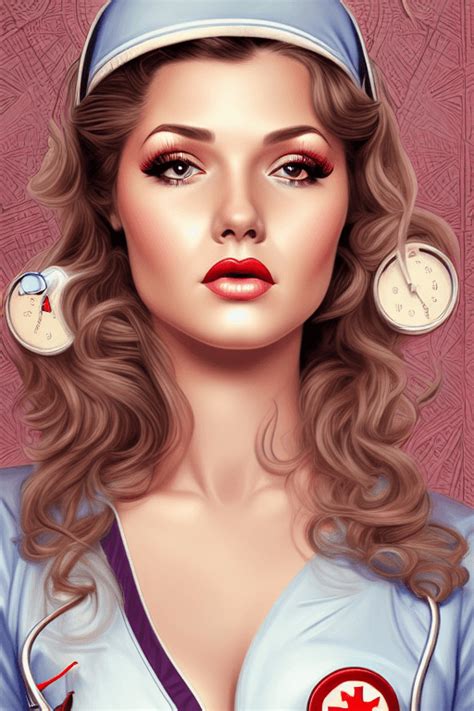 beautiful intricate nurse pinup girl detailed portrait illustration · creative fabrica