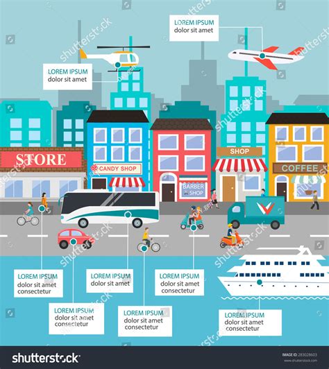 Transportation Infographic With Vector Set Of Various Urban And City