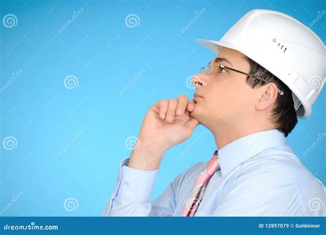 Engineer With White Hard Hat Stock Image Image Of Handsome Caucasian