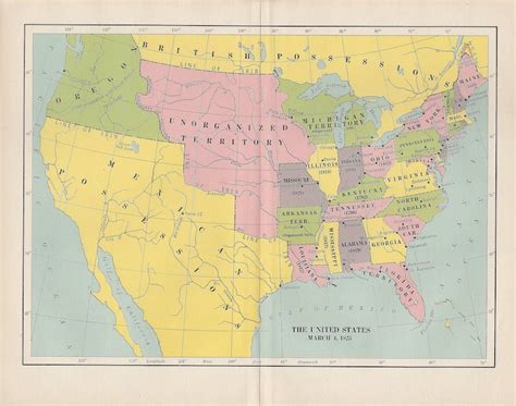 United States In 1825 1936 Vintage Map Us History Office Etsy