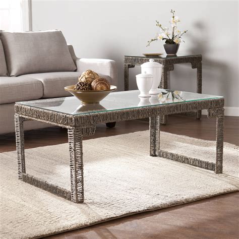 Southern Enterprises Arayes Hyacinth And Glass Coffee Table Gray