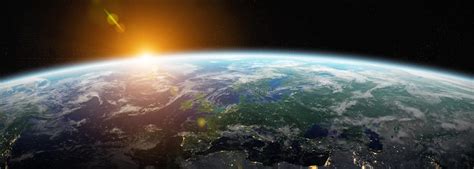 Bekijk De Blauwe Planeet Aarde In Ruimte 3d Renderende Elementen Van