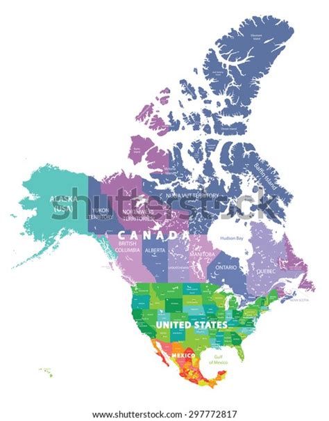 Mapa De Alto Nivel Vectorial De Colores Detallados De Los Estados Unidos Canad Y M Xico