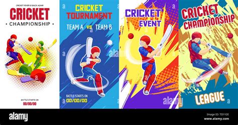 Cricket Banner Set Cartoon Illustration Of Cricket Vector Banner Set