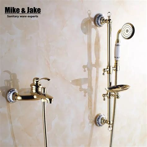 Buy Bathroom Golden Shower Mixer Set With Shower Bar Bathtub Mixer Set With