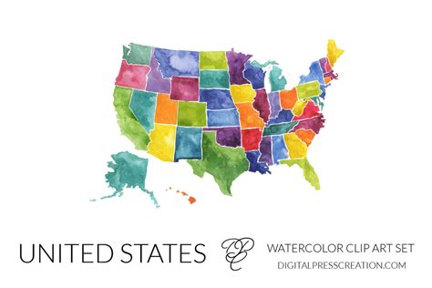 Watercolor United States Clipart Usa Art Watercolor Usa Map Etsy