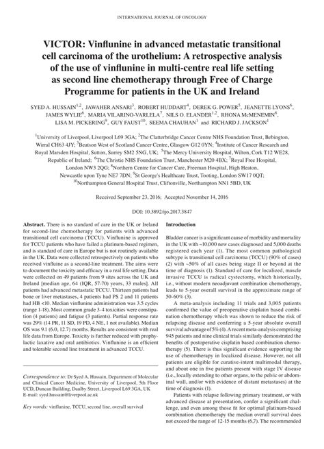 Pdf Victor Vinflunine In Advanced Metastatic Transitional Cell