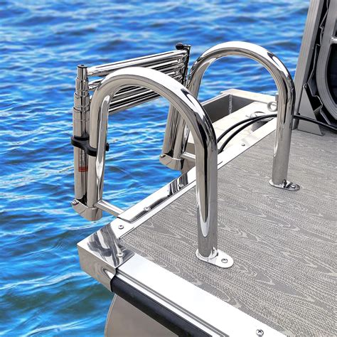 Marinebaby 4 Steps Pontoon Boat Ladder Stainless Steel Folding
