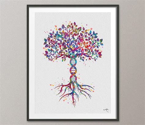 Dna Tree Watercolor Art Print Medical Symbol Wall Art Nurse Etsy