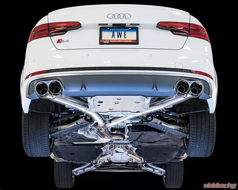 awe tuning track edition exhaust non resonated chrome silver 90mm tips audi s4 2018 2023 3010