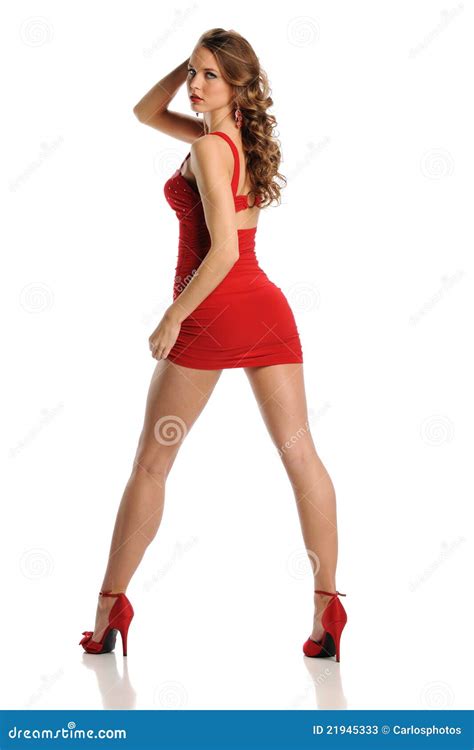Junge Schöne Frau Die Ein Rotes Kleid Trägt Stockbild Bild Von Mädchen Person 21945333