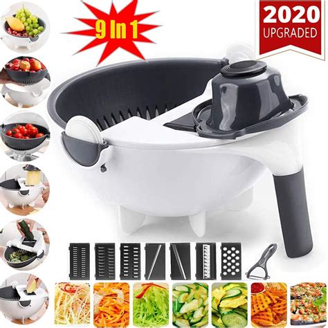 9 In1 Multifunction Magic Rotate Vegetable Cutter With Drain Basket