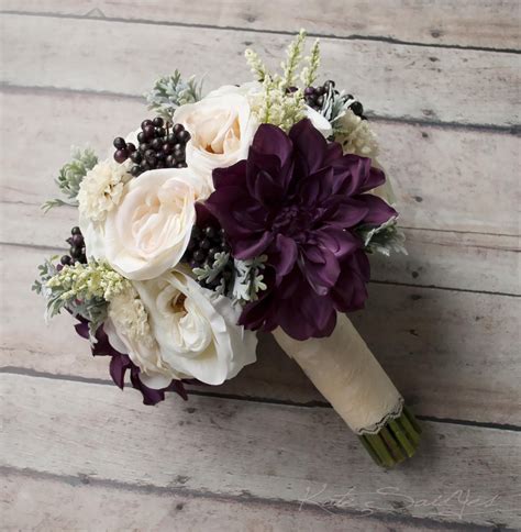 Rustic Bouquet Blush Ivory And Plum Garden Rose And