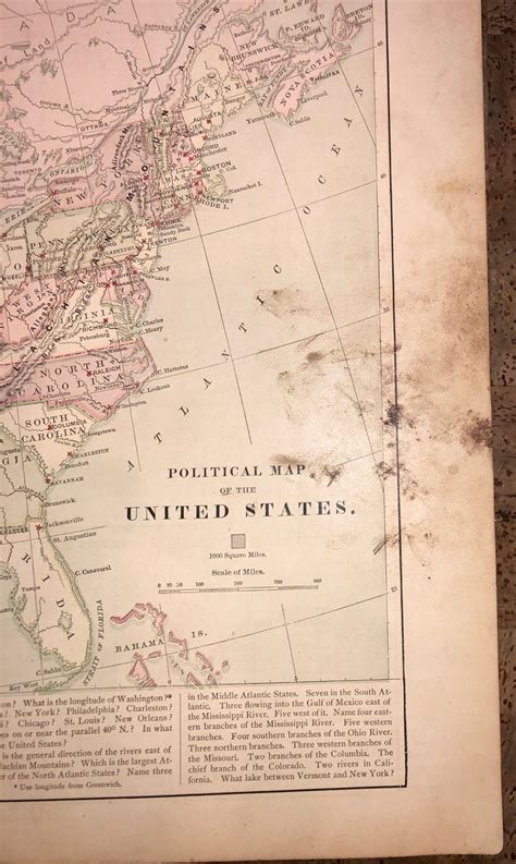Antique Map 1875 Political Map Of Usa Showing All The States Etsy