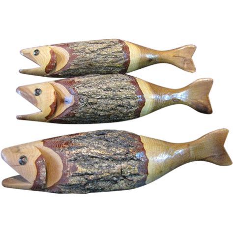 3 Hand Carved Amercian Folk Art Primitive Wooden Fish SOLD on Ruby Lane