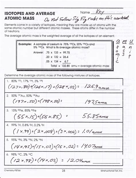 Then, calculate the average atomic mass by considering the mass and abundance of each isotope. Calculating Average Atomic Mass Worksheets Answer Key