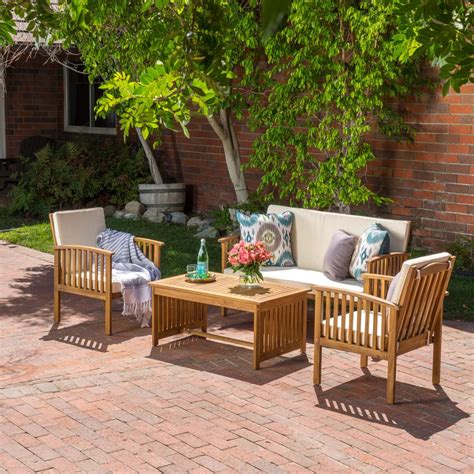Maybe you would like to learn more about one of these? 4 Piece Wood Patio Conversation Set Brown Beige Cushions ...