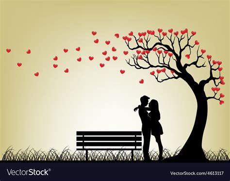 Dating Couple Silhouette Under Love Tree Vector Image