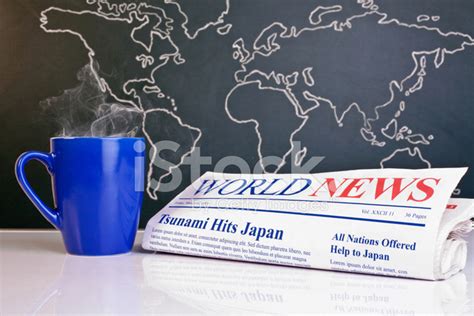 World News Newspaper Hand Drawn Map Coffee Mug Stock Photo Royalty