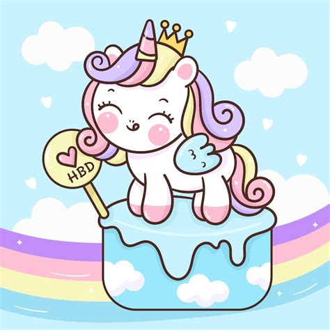 Premium Vector Cute Unicorn Princess On Cupcake With Kawaii Rainbow