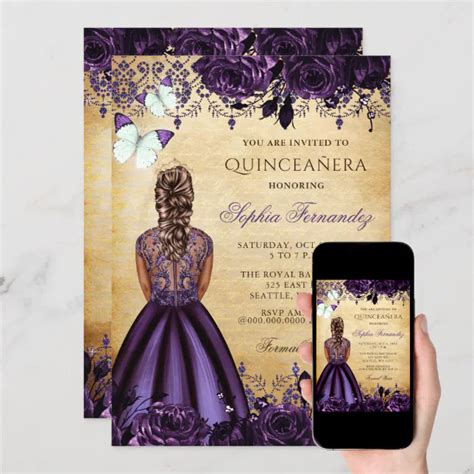 Vintage Princess Purple Butterfly Quinceañera Invitation Zazzle