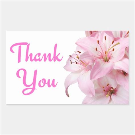Thank You Pink Lily Floral Greeting Sticker Label Zazzle