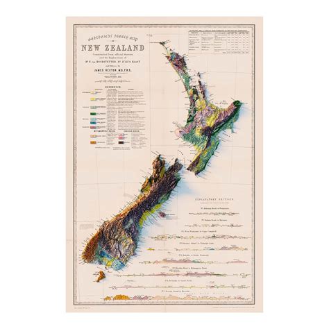 New Zealand 1873 Shaded Relief Map Relief Map Map Of New Zealand