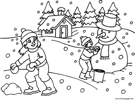 Playing Snow In The Winter S Printable8b0f Coloring Page Printable