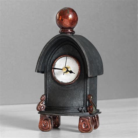 Quirky Ceramic Mantel Clock Small Type D Charcoal With Copper By